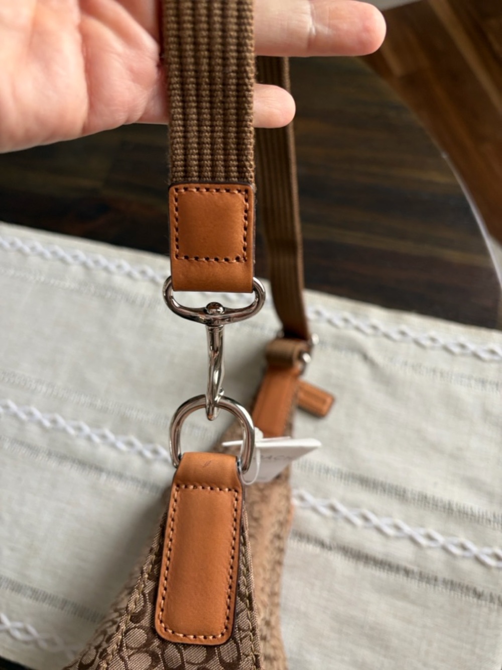 YTK Coach Brown Signature Canvas Belt Bag with Tan Leather Trim - Picture 7 of 8